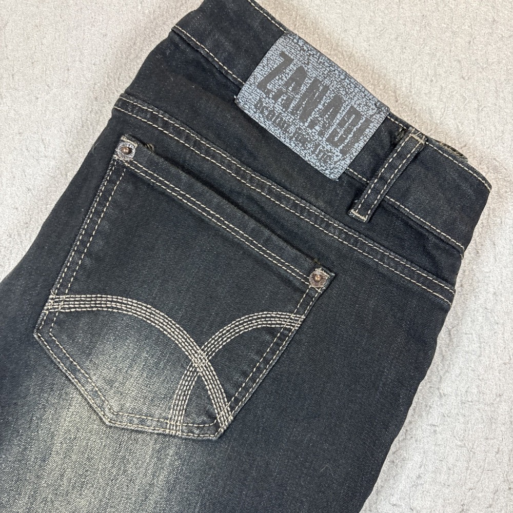 ZANADI Jean Woman Dark Wash Whiskering Size 13 Stretch Boot Cut Straight
